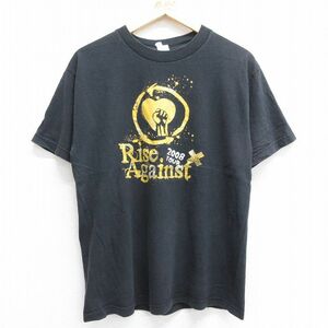 M/古着 半袖 ビンテージ ロック バンド Tシャツ メンズ 00s ライズアゲインスト コットン クルーネック 黒 ブラック 23jul20 中古