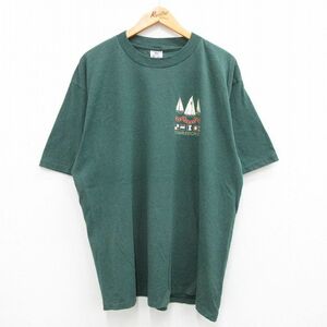 XL/古着 半袖 ビンテージ Tシャツ メンズ 90s チャールストン ヨット 大きいサイズ クルーネック 緑 グリーン ボーダー 23aug17 中古