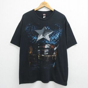 XL/古着 半袖 ビンテージ Tシャツ メンズ 00s マーベル キャプテンアメリカ 大きいサイズ コットン クルーネック 黒 ブラック 23jul24