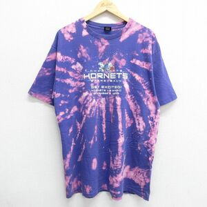 XL/古着 半袖 ビンテージ Tシャツ メンズ 90s NBA シャーロットホーネッツ コットン クルーネック 紫他 パープル ブリーチ加工 バスケ