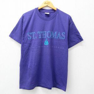 L/古着 ヘインズ 半袖 ビンテージ Tシャツ メンズ 90年代90s セントトーマス ヨット クルーネック 紫 パープル 23sep07 中古