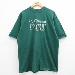 XL/古着 半袖 ビンテージ Tシャツ メンズ 00s MSU スパルタンズ 大きいサイズ クルーネック 緑 グリーン 23aug18 中古