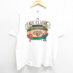 XL/古着 マジェスティック 半袖 ビンテージ Tシャツ メンズ 00s MLB ニューヨークヤンキース フィラデルフィアフィリーズ ワールドシリ