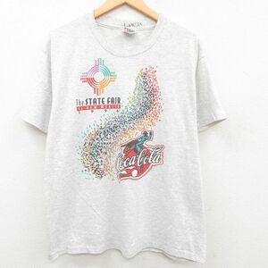 XL/古着 ヘインズ 半袖 ビンテージ Tシャツ メンズ 90s コカコーラ カウボーイ 馬 クルーネック 薄グレー 霜降り spe 23aug18 中古