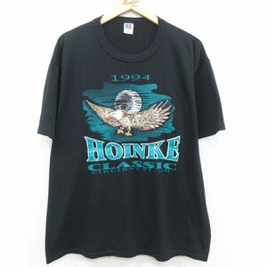 XL/古着 ラッセル 半袖 ビンテージ Tシャツ メンズ 90s HOINKE シンシナティ 鳥 大きいサイズ クルーネック 黒 ブラック 23sep08 中古