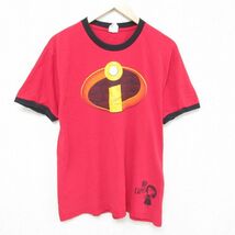 L/古着 半袖 Tシャツ メンズ ディズニー DISNEY ミスターインクレディブル コットン クルーネック 赤 レッド リンガー 23jul27 中古_画像1