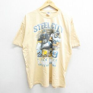 XL/古着 半袖 ビンテージ Tシャツ メンズ 00s NFL ピッツバーグスティーラーズ ジェームズハリソン 92 コットン クルーネック 薄黄 イ