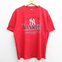 XL/古着 半袖 ビンテージ Tシャツ メンズ 00s MLB ニューヨークヤンキース 大きいサイズ コットン クルーネック 赤 レッド メジャーリ_画像1