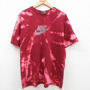 XL/古着 ナイキ NIKE 半袖 ビンテージ Tシャツ メンズ 00s ビッグロゴ 大きいサイズ コットン クルーネック エンジ ブリーチ加工 23jul