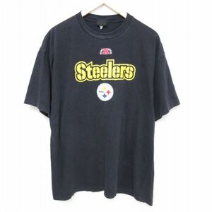 XL/古着 半袖 Tシャツ メンズ NFL ピッツバーグスティーラーズ 大きいサイズ コットン クルーネック 黒 ブラック アメフト スーパーボ