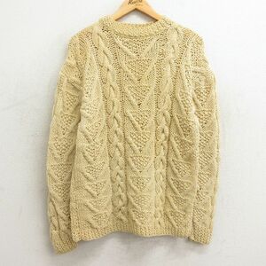 古着 長袖 ケーブル セーター レディース 80s 手織り ハンドメイド ウール クルーネック 生成り 23dec04 中古 ニット トップス