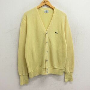 L/古着 ラコステ IZOD 長袖 ブランド ニット カーディガン メンズ 90s ワンポイントロゴ アクリル Vネック 黄 イエロー 23sep27 中古