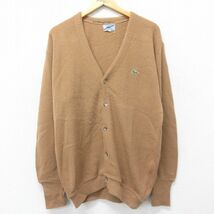 XL/古着 ラコステ LACOSTE IZOD 長袖 ブランド ニット カーディガン メンズ 90s ワンポイントロゴ 茶 ブラウン spe 23nov01 中古 トッ_画像1