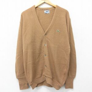 XL/古着 ラコステ LACOSTE IZOD 長袖 ブランド ニット カーディガン メンズ 90s ワンポイントロゴ 茶 ブラウン spe 23nov01 中古 トッ