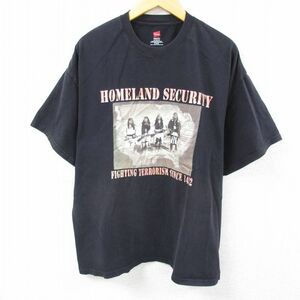 XL/古着 ヘインズ Hanes 半袖 Tシャツ メンズ ミリタリー アメリカ合衆国国土安全保障省 コットン クルーネック 黒 ブラック 23apr17