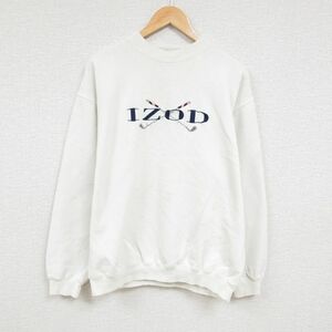 XL/古着 IZOD 長袖 スウェット メンズ 90s ビッグロゴ 刺繍 鹿の子 大きいサイズ クルーネック 白 ホワイト 23dec05 中古 スエット ト