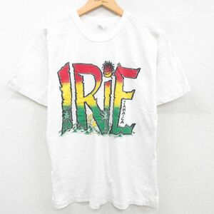 M/古着 半袖 ビンテージ Tシャツ メンズ 80s IRiE ジャマイカ コットン クルーネック 白 ホワイト 23jul24 中古