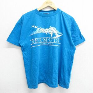 L/古着 半袖 ビンテージ Tシャツ メンズ 90s バミューダ諸島 鳥 コットン クルーネック 青 ブルー 23jul08 中古