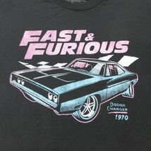 L/古着 半袖 Tシャツ メンズ 映画 ワイルドスピード 車 クラシックカー コットン クルーネック 黒 ブラック 24mar12 中古_画像2