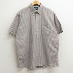 XL/古着 半袖 シャツ メンズ 90s ロング丈 ボタンダウン 茶他 ブラウン ストライプ 24mar12 中古 トップス