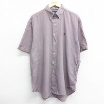 XL/古着 ラルフローレン ゴルフ 半袖 ブランド シャツ メンズ 90s ワンポイントロゴ BLAKE 千鳥格子 ロング丈 大きいサイズ コットン ボタ_画像1