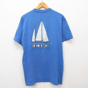 XL/古着 フルーツオブザルーム 半袖 ビンテージ Tシャツ メンズ 90s ヨット ラホーヤ 胸ポケット付き 大きいサイズ コットン クルーネック