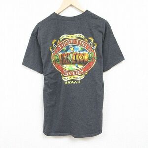 L/古着 ヘインズ Hanes 半袖 Tシャツ メンズ ハワイ クルーネック 濃グレー 霜降り 24mar12 中古