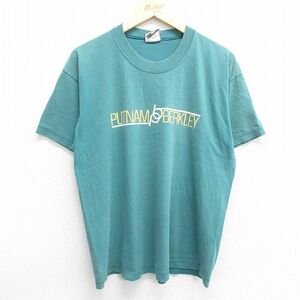 L/古着 半袖 ビンテージ Tシャツ メンズ 90s PUTNAM コットン クルーネック 青緑系 24mar12 中古