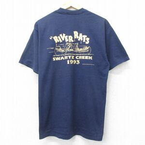 L/古着 ジャージーズ 半袖 ビンテージ Tシャツ メンズ 90s RIVER RATS クルーネック 紺 ネイビー 24mar13 中古