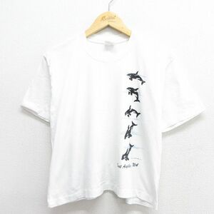 L/古着 半袖 ビンテージ Tシャツ メンズ 80s シャチ クルーネック 白 ホワイト 24mar13 中古