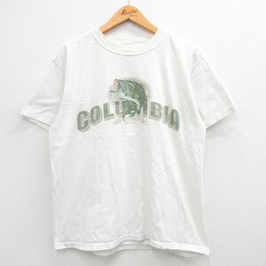 XL/古着 コロンビア 半袖 ビンテージ Tシャツ メンズ 00s 魚 コットン クルーネック 白 ホワイト 24mar13 中古