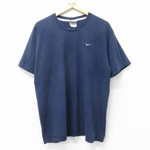 XL/古着 ナイキ NIKE 半袖 ビンテージ Tシャツ メンズ 00s ワンポイントロゴ 大きいサイズ コットン クルーネック 紺 ネイビー 24mar13 中