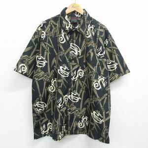 XL/古着 フブ FUBU 半袖 シャツ メンズ 00s 龍 総柄 大きいサイズ ロング丈 黒他 ブラック spe 24mar13 中古 トップス