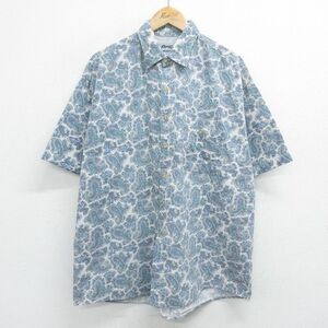 XL/古着 半袖 シャツ メンズ 90s ペイズリー柄 コットン 薄紺他 ネイビー 24mar13 中古 トップス