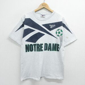 L/古着 リーボック 半袖 ビンテージ Tシャツ メンズ 90s ビッグロゴ ノートルダム サッカー コットン クルーネック グレー 霜降り spe 24ma