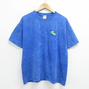 L/古着 半袖 ビンテージ Tシャツ メンズ 00s ハワイ 刺繍 コットン クルーネック 青 ブルー タイダイ 24mar13 中古