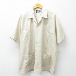 XL/古着 半袖 キューバ シャツ メンズ 大きいサイズ ロング丈 開襟 オープンカラー ベージュ カーキ 24mar14 中古 トップス