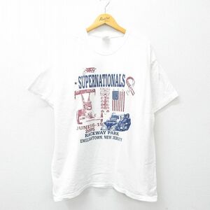 XL/古着 ヘインズ 半袖 ビンテージ Tシャツ メンズ 00s ドラッグレーシング 大きいサイズ コットン クルーネック 白 ホワイト 24mar14 中古