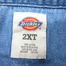 XL/古着 ディッキーズ Dickies 半袖 シャツ メンズ 大きいサイズ ロング丈 コットン ボタンダウン 紺 ネイビー デニム 24mar14 中古 トップ_画像4