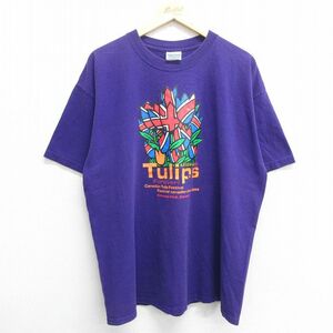 XL/古着 半袖 ビンテージ Tシャツ メンズ 00s チューリップ 大きいサイズ コットン クルーネック 紫 パープル spe 24mar15 中古