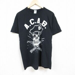 XL/古着 半袖 Tシャツ メンズ スカル コットン クルーネック 黒 ブラック 24mar16 中古