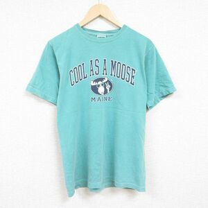 M/古着 半袖 Tシャツ メンズ メイン コットン クルーネック 薄緑 グリーン 24mar16 中古