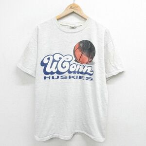 L/古着 半袖 ビンテージ Tシャツ メンズ 90s ハスキーズ コットン クルーネック 薄グレー 霜降り 24mar16 中古