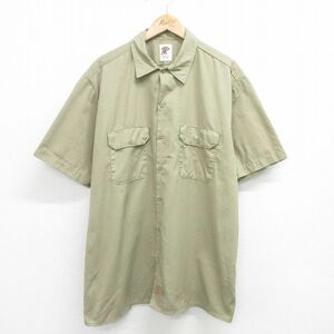 XL/古着 ディッキーズ Dickies 半袖 ワーク シャツ メンズ 大きいサイズ ロング丈 ベージュ カーキ 24mar16 中古 トップス