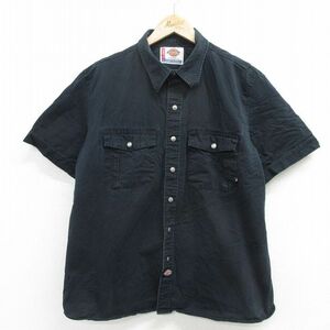 L/古着 ディッキーズ Dickies 半袖 ワーク シャツ メンズ コットン 黒 ブラック 24mar16 中古 トップス