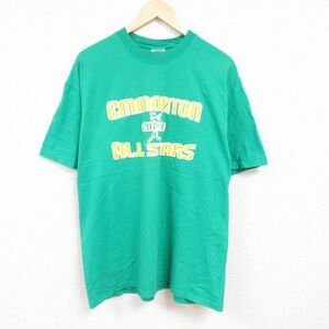 XL/古着 半袖 Tシャツ メンズ ベースボール 野球 大きいサイズ コットン クルーネック 緑 グリーン 24mar16 中古