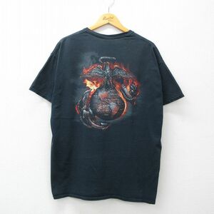 XL/古着 半袖 ビンテージ Tシャツ メンズ 00s イカリ ワシ 大きいサイズ コットン クルーネック 黒 ブラック 24mar16 中古