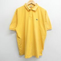 XL/古着 ラコステ LACOSTE 半袖 ブランド ポロ シャツ メンズ ワンポイントロゴ 鹿の子 黄 イエロー 24mar16 中古 トップス_画像1