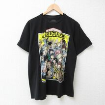 L/古着 半袖 Tシャツ メンズ アニメ 僕のヒーローアカデミア コットン クルーネック 黒 ブラック 24mar18 中古_画像1