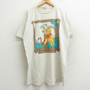 古着 半袖 ビンテージ Tシャツ ワンピース レディース 00s ディズニー くまのプーさん ティガー 大きいサイズ ロング丈 クルーネック 薄グ